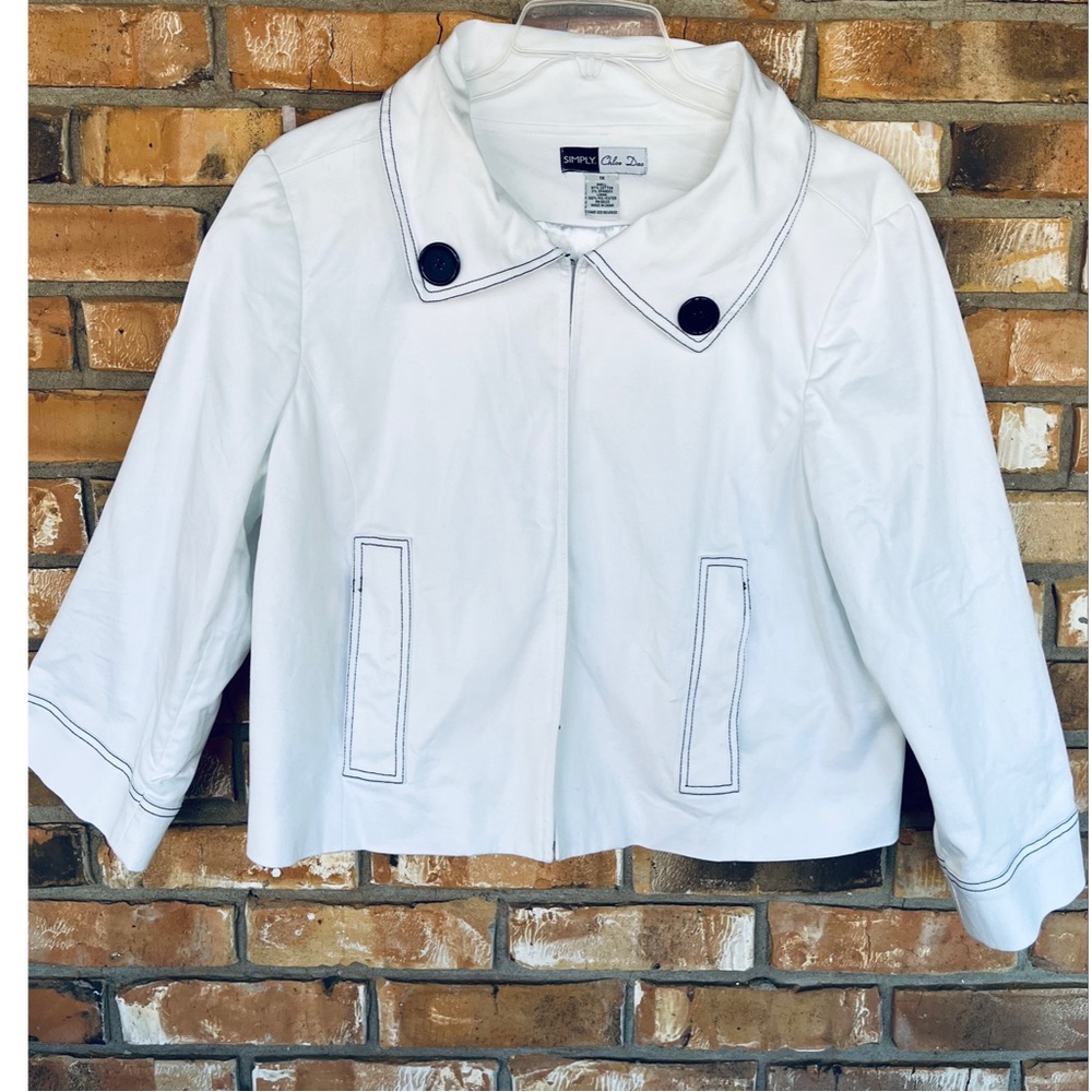 Simply Chloe Dao 1X White Cropped Jacket Cotton Spandex Hook Eye Pockets Career